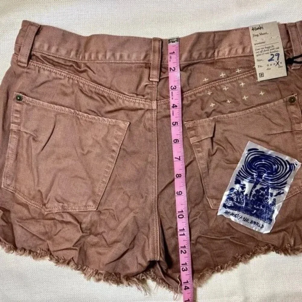 NWT KSUBI Jing Raw Hem Shorts Brown Fit: Low Rise Decorated side slit 29w Mauve